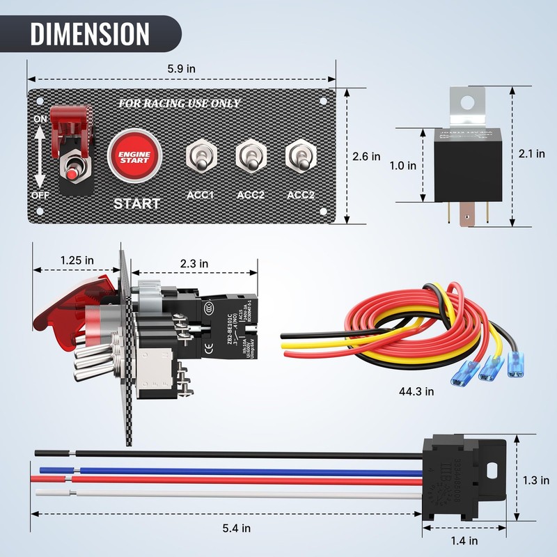 5 in 1 Ignition Switch Panel Boat Toggle Racing Kit DC 12V 30A Push Start gallery