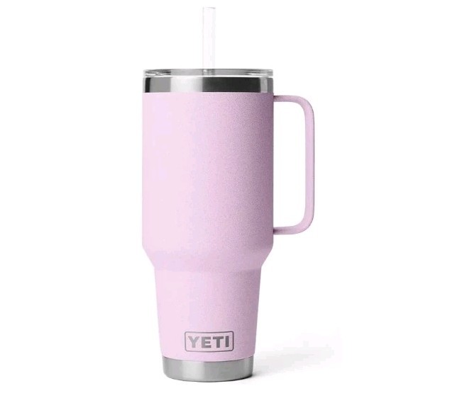 YETI 42 oz Rambler With Handle Straw Cherry Blossom Textured Pink gallery