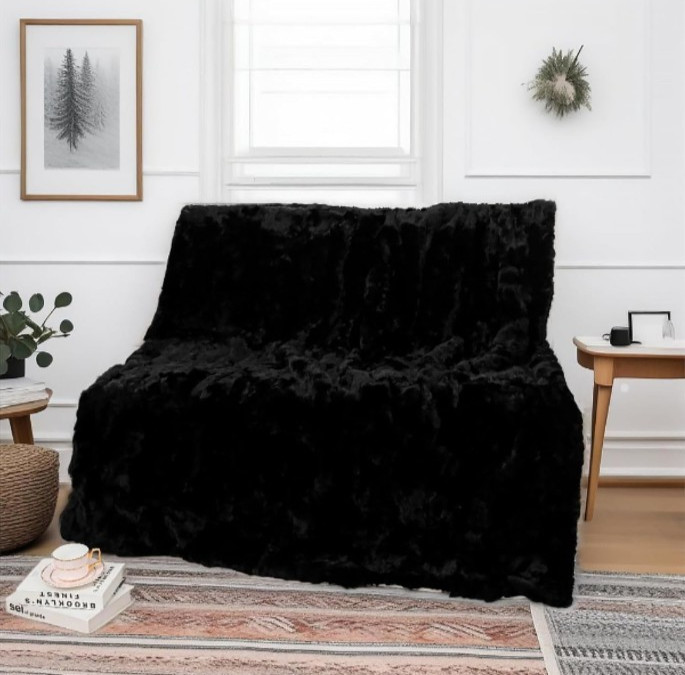 Luxury Rex Rabbit Hide Fur Throw Blanket for Couch Ultra Soft Plush Pelt Skin... gallery