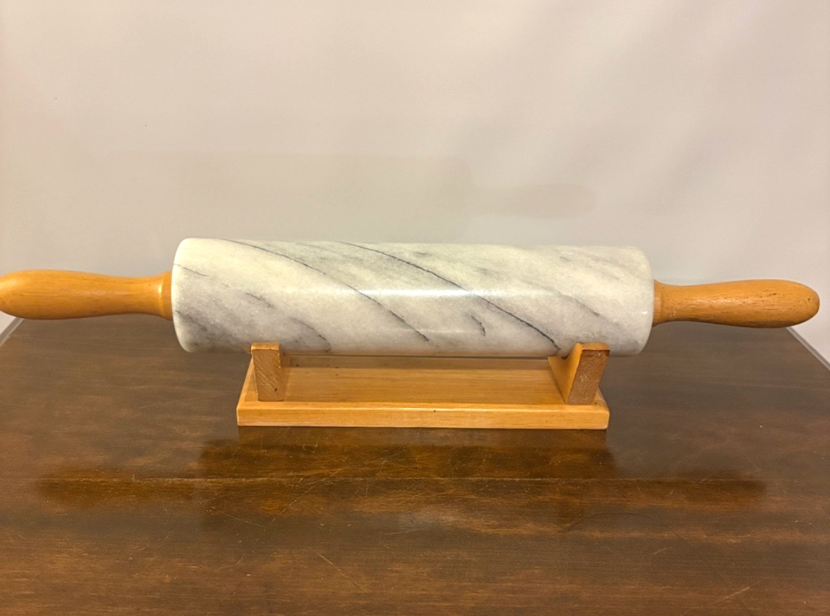 Grey & White Marble Rolling Pin with Holding Stand 18" Kitchen Decor gallery