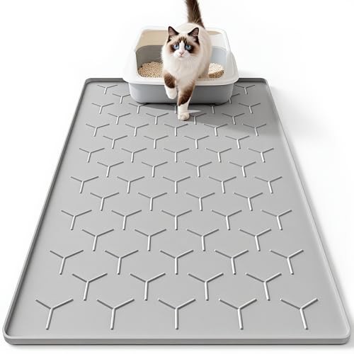 Bulkniu Silicone Cat Litter Mat, Waterproof, Odorless, Easy Clean (22"x34" Grey) gallery
