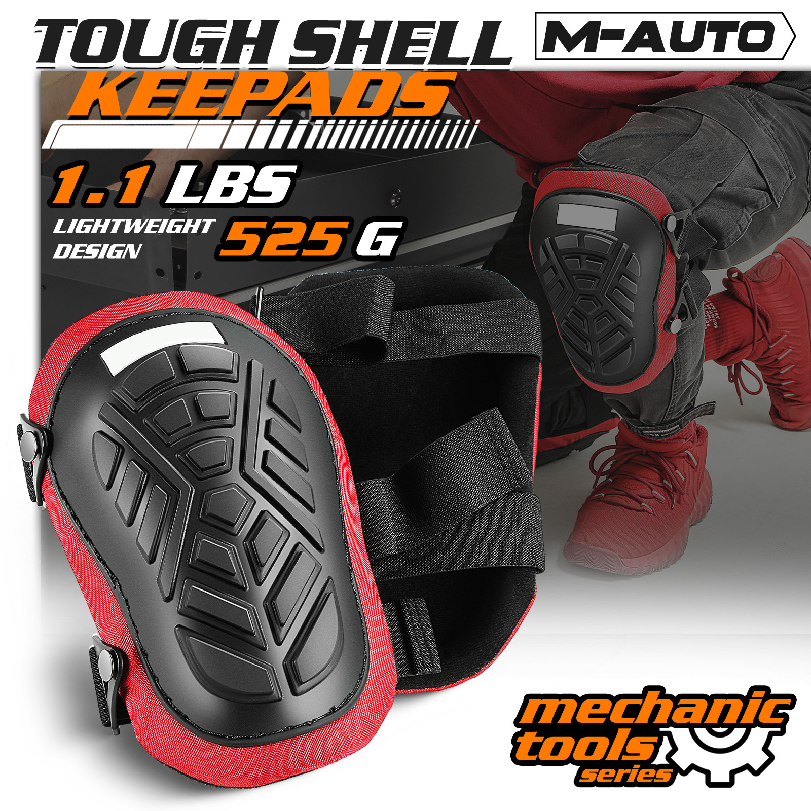 Pair Knee Pads Adjustable Strap Top Hard Cover EVA Foam Shell TPR Protection Red gallery