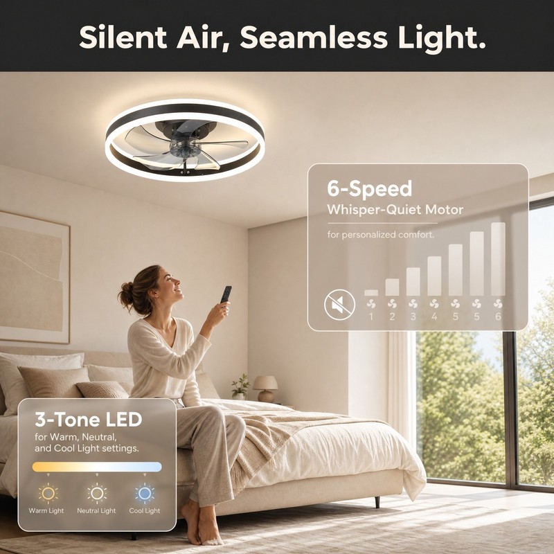 20" Ceiling Fan Light Kit Flush Mount LED Lamp with Remote APP Control Dimmable gallery