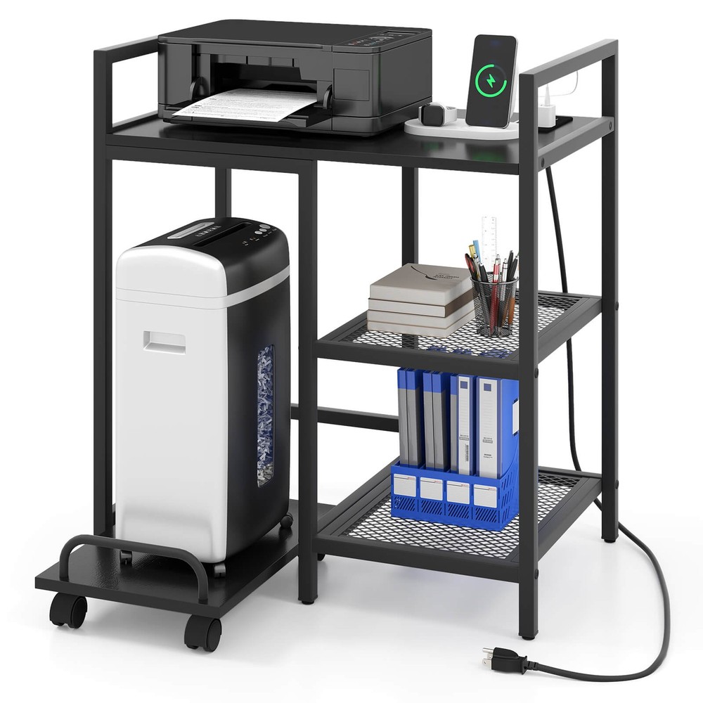 25” x 16” 3-Tier Printer Table with Storage Shelves, Wheels for Home Office