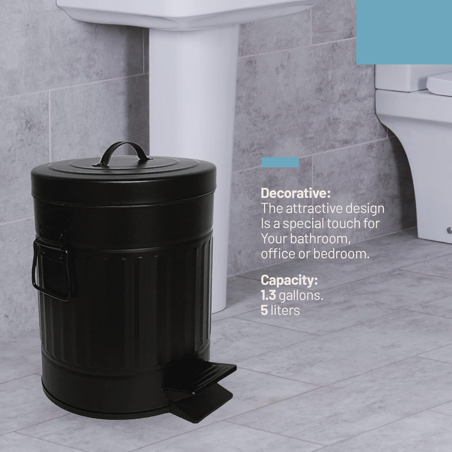 AWENN-Kitchen Garbage Trash Can with Lid and Pedal (1.3 Gallon–5 Liters) gallery