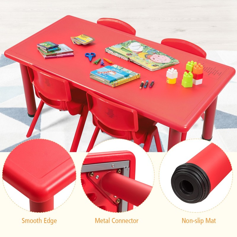 Costway Kids Plastic Rectangular Learn Play Table Playroom Kindergarten Home Red gallery