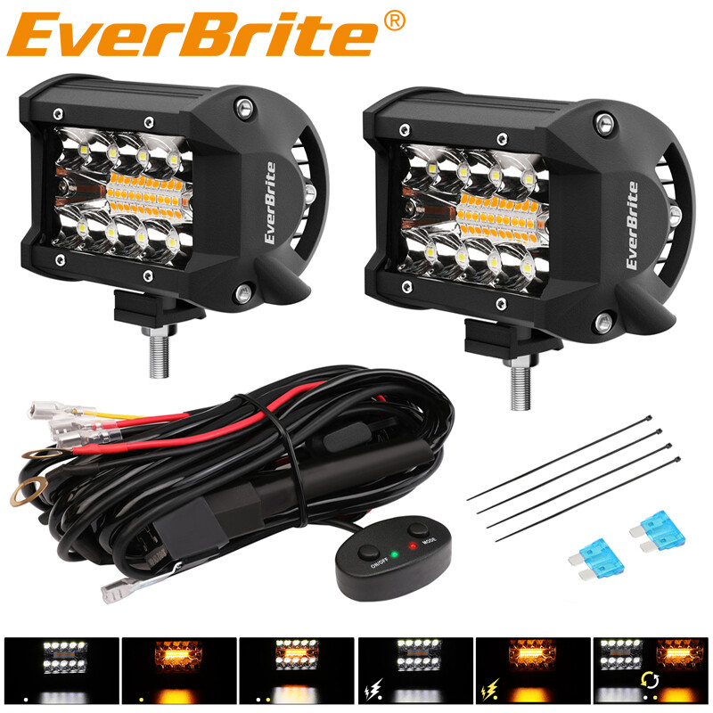 EverBrite 2PCS 4 Inch 60W Led Pods Off Road Light Pods White Amber Strobe 6 Mode gallery