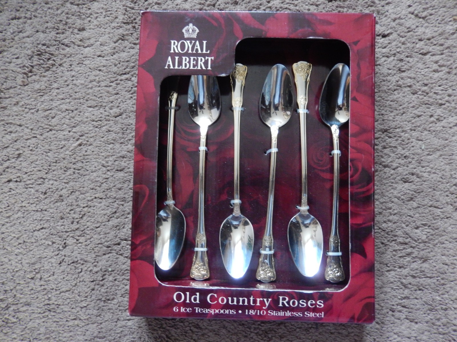 Royal Albert Old Country Roses 6 Ice Teaspoons Set 18/10 Stainless Steel NEW gallery