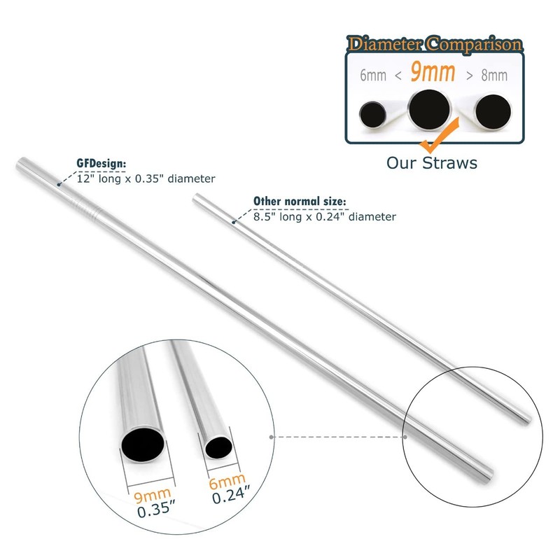 GFDesign Big Drinking Straws Reusable 12" Extra 12 inches, Stainless Steel gallery