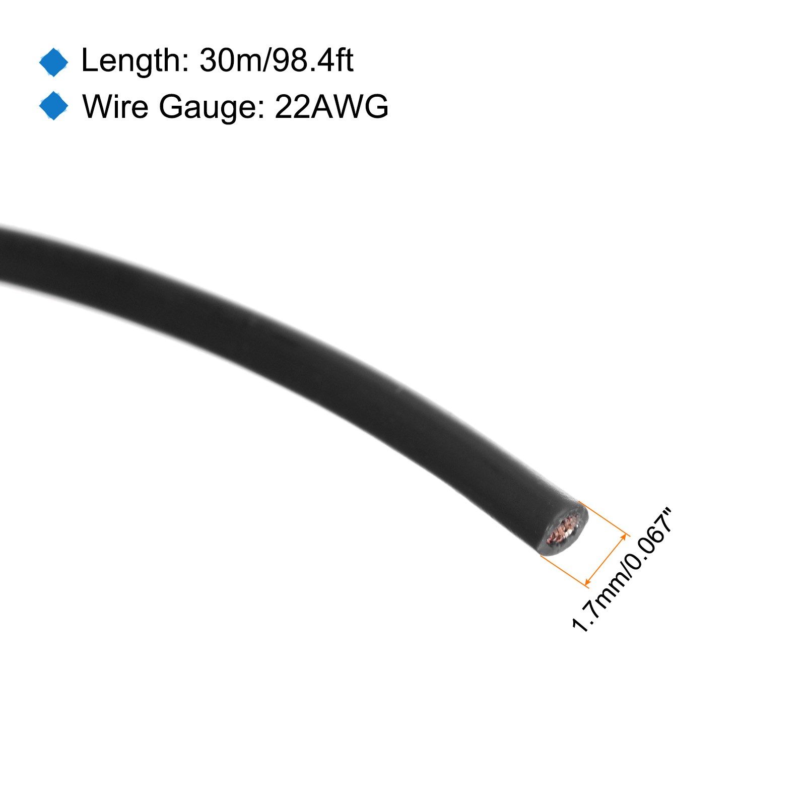 22AWG Stranded Wire Hookup 30M/100ft Black Electrical Wire UL1007 Spool gallery