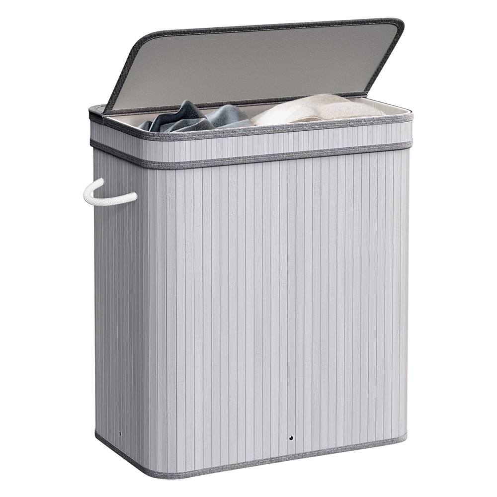 72L Bamboo Laundry Hamper with Lid & Removable Liner - Foldable Storage Basket gallery