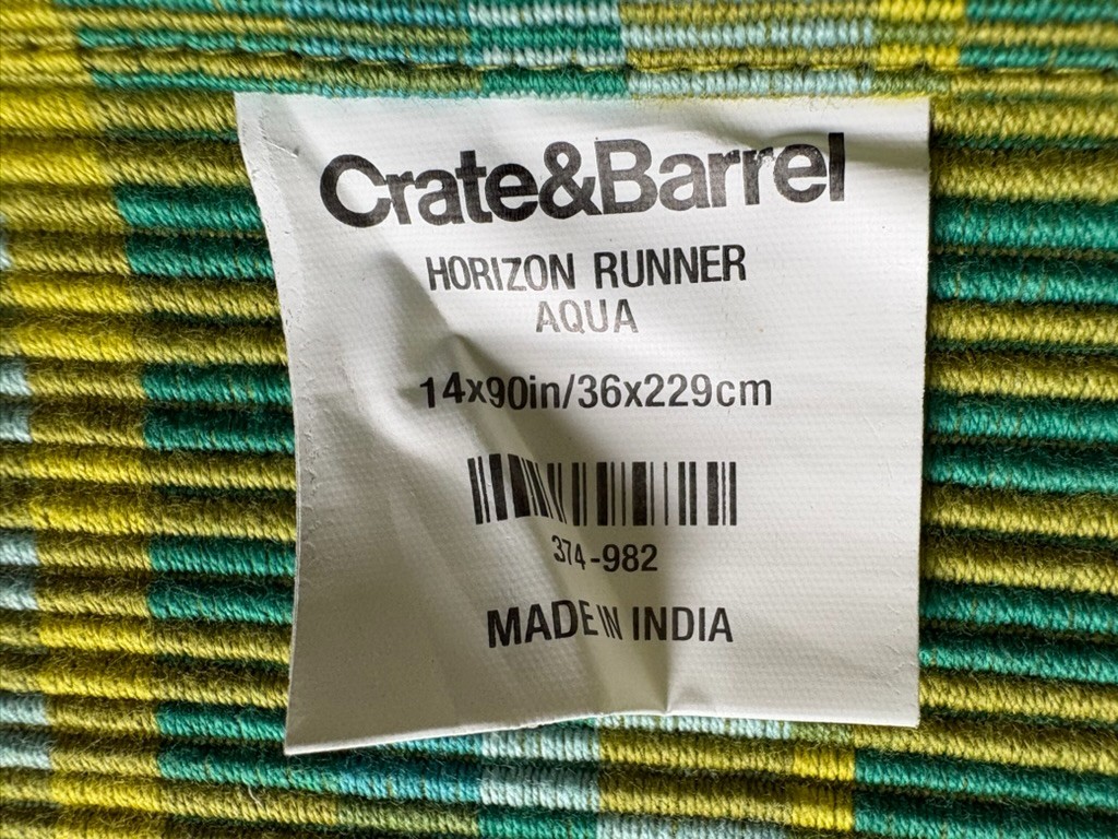 Crate & Barrel Striped Horizon Aqua Blue Green Multi Colored Table Runner 14x90" gallery