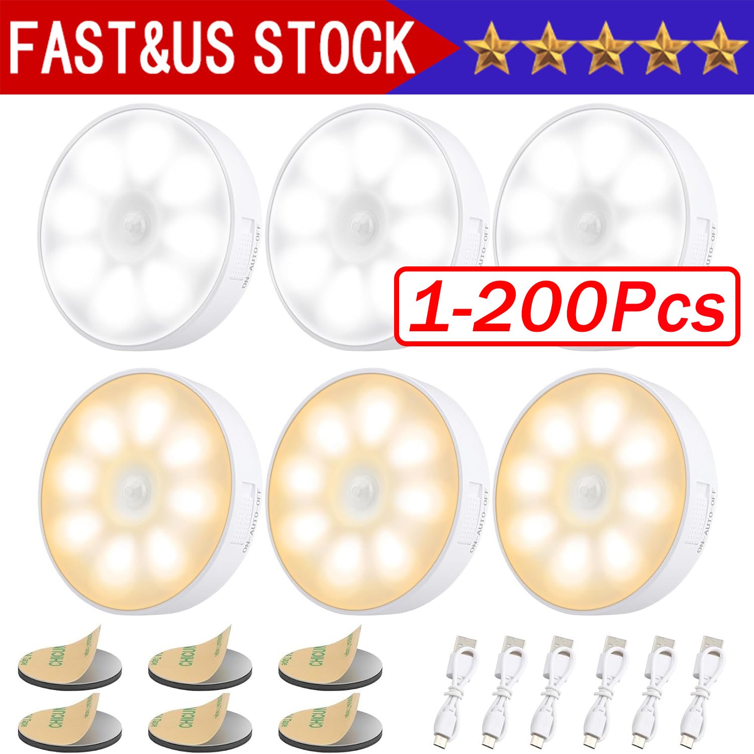 Led Motion Sensor Light USB Rechargeable PIR Wall Cabinet Stair Night Light Lamp gallery