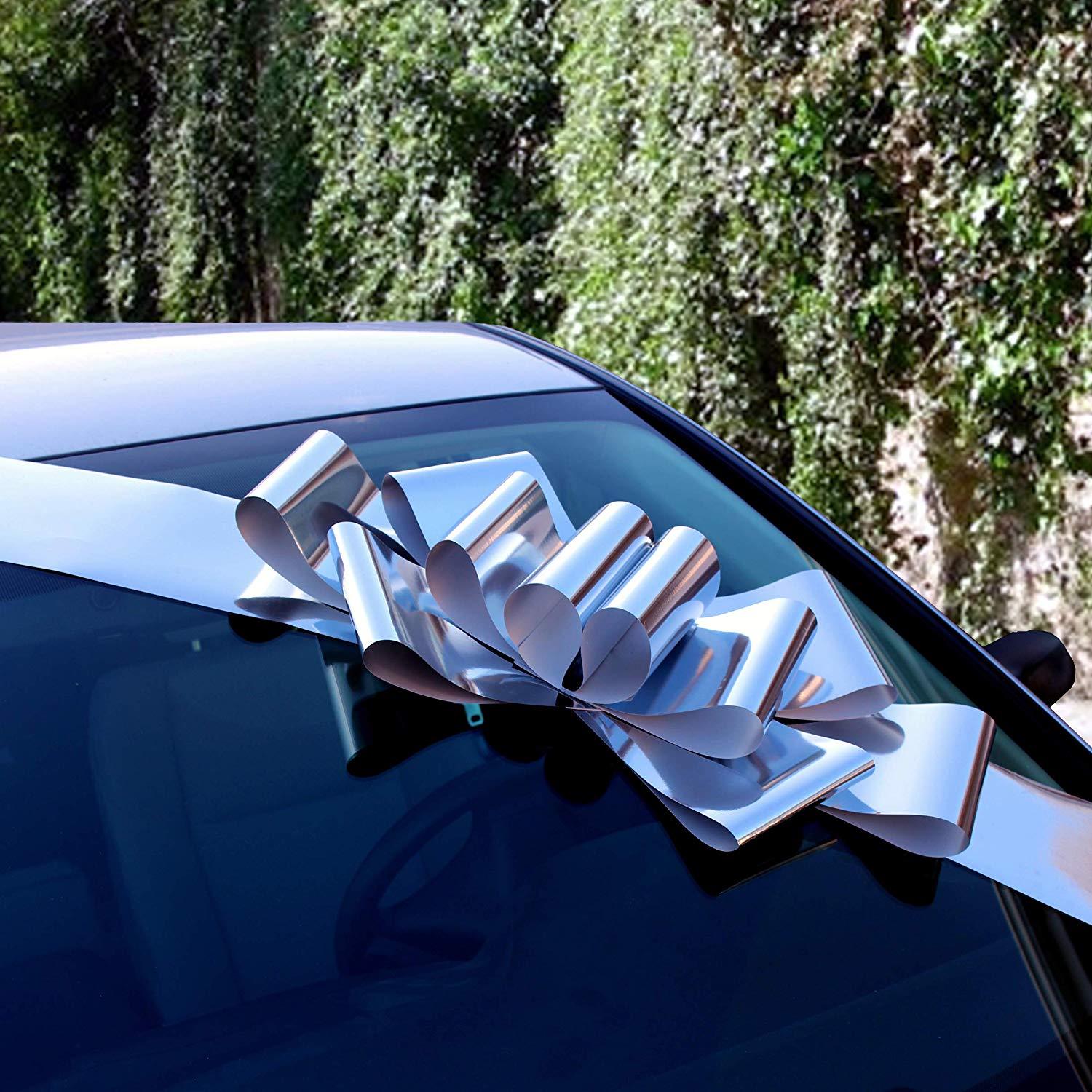 Big Metallic Silver Car Bow - 25" Wide, Fully Assembled, Christmas, Graduation gallery