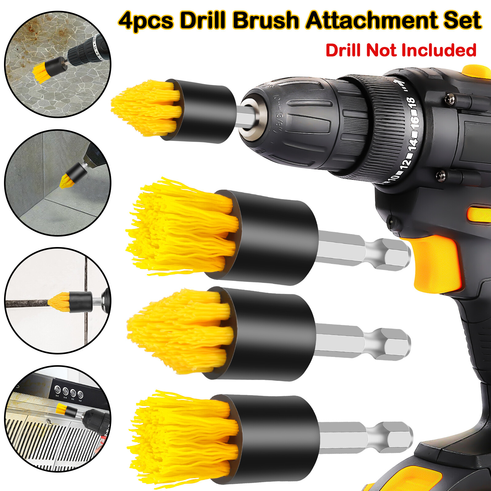 4PCS Drill Brush Attachment Set Power Scrubber For Carpet Tile Grout Cleaning US gallery