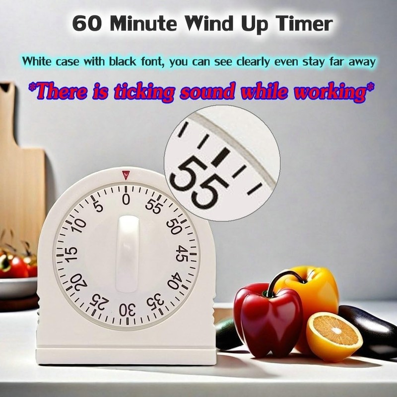 60 Minute Wind Up Timer, Visual Mechanical Timer with Loud Alarm, Manual Countdo gallery