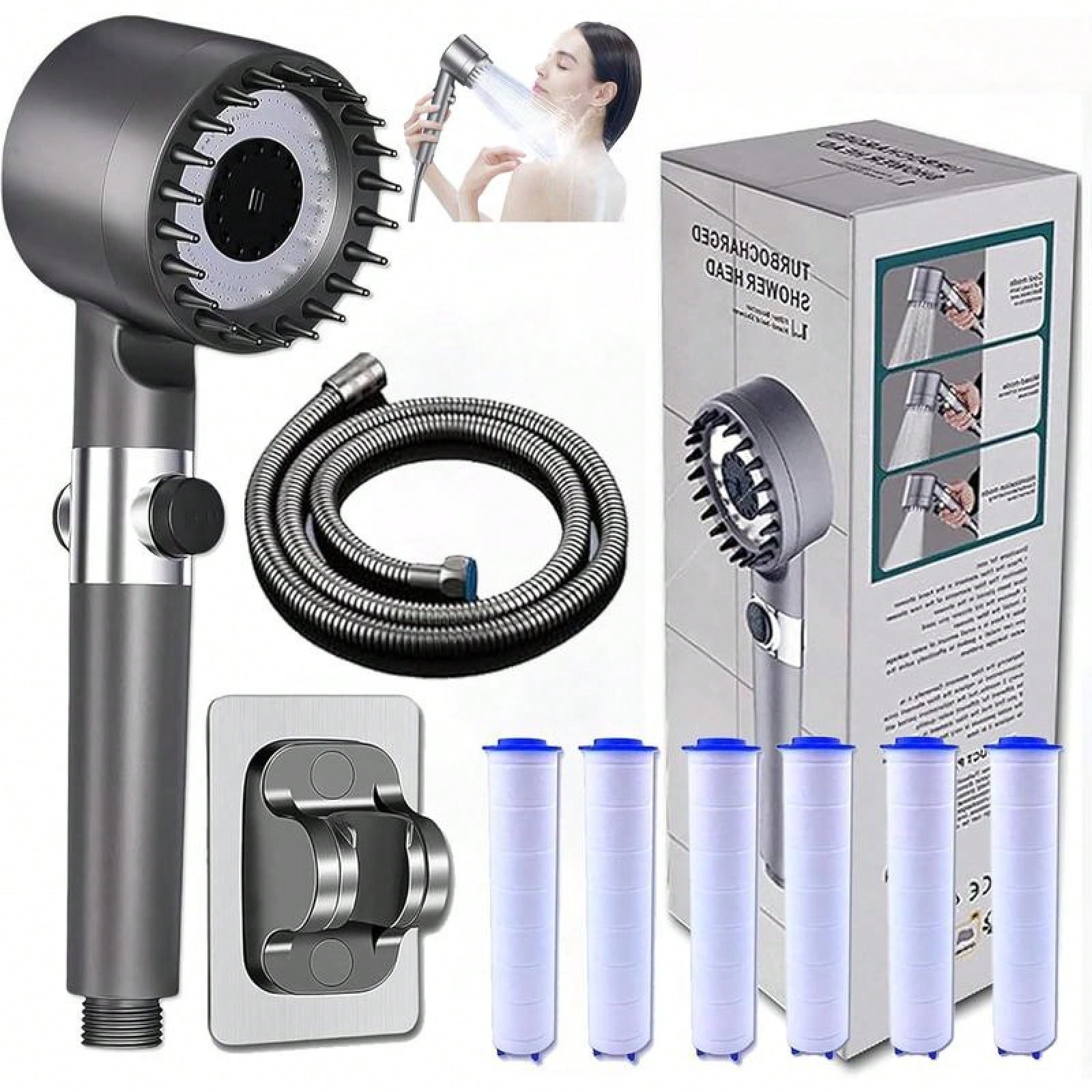 5-In-1 Handheld Shower Head, Pressure Boost, 6 Chlorine/Hard Water Filters gallery