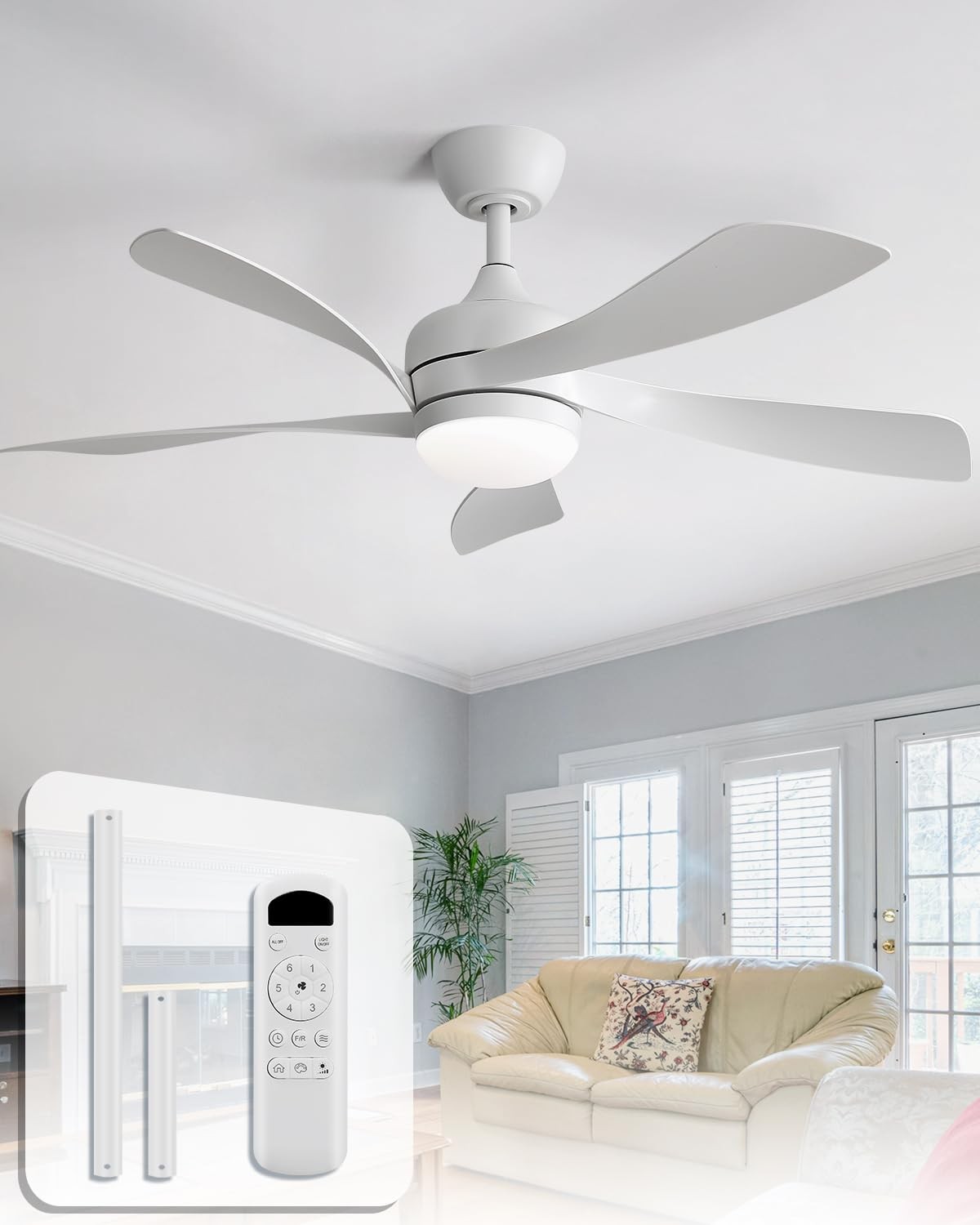 Sofucor 42 Inch Ceiling Fan with Lights and Remote, Indoor/Outdoor Ceiling Fa... gallery
