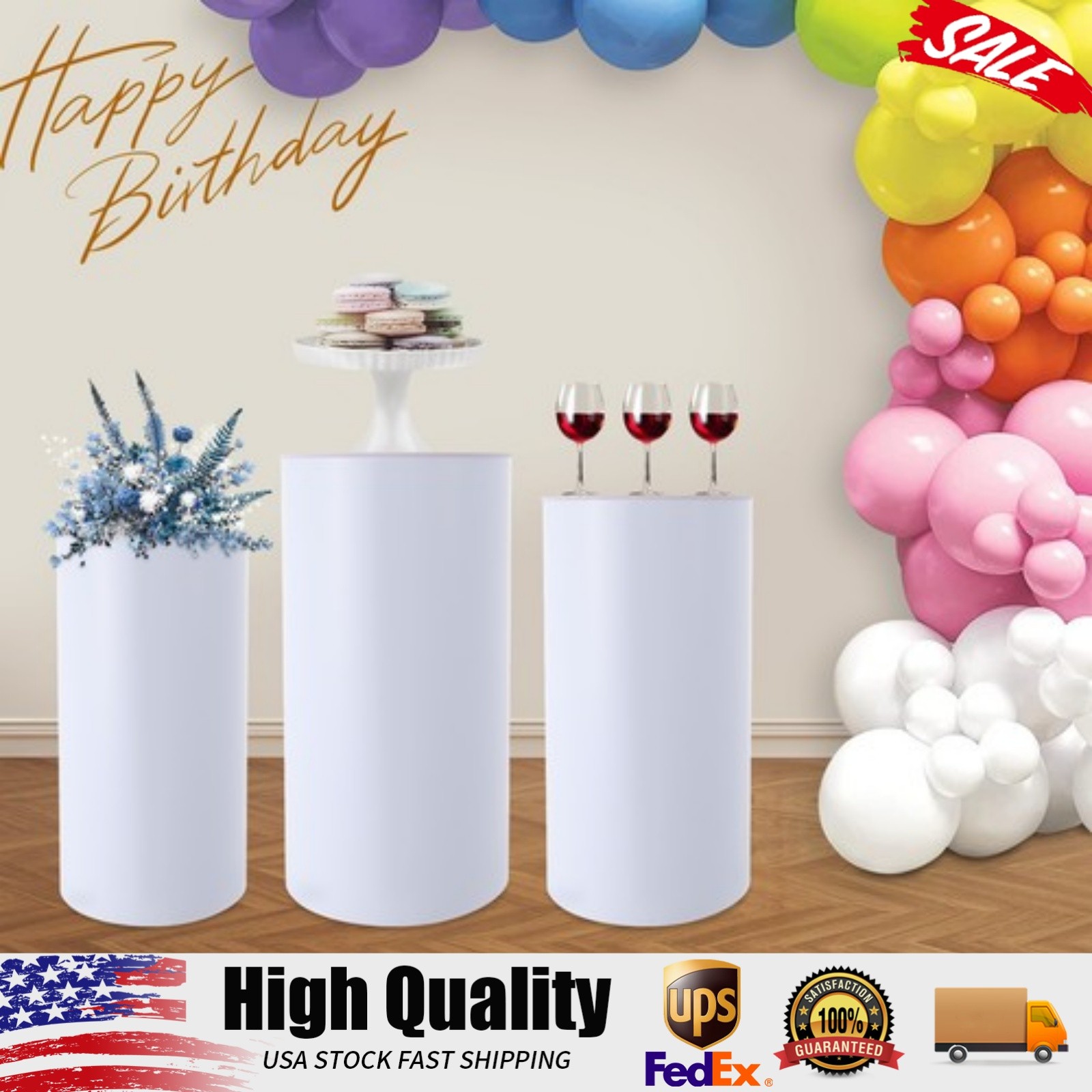 3Pcs Event Decor Round Cylinder Stand Freestanding Floral Cake Display Pedestal gallery