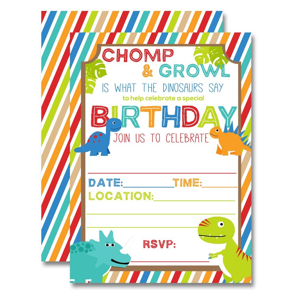 Dinosaur Chomp & Stomp Birthday Party Invitations for Kids set of 10 gallery