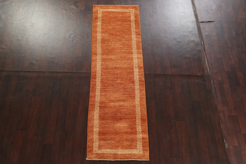 Bordered ORANGE Gabbeh Kashkoli Oriental Runner Rug Hand-knotted 2' 7" x 9' 0" gallery