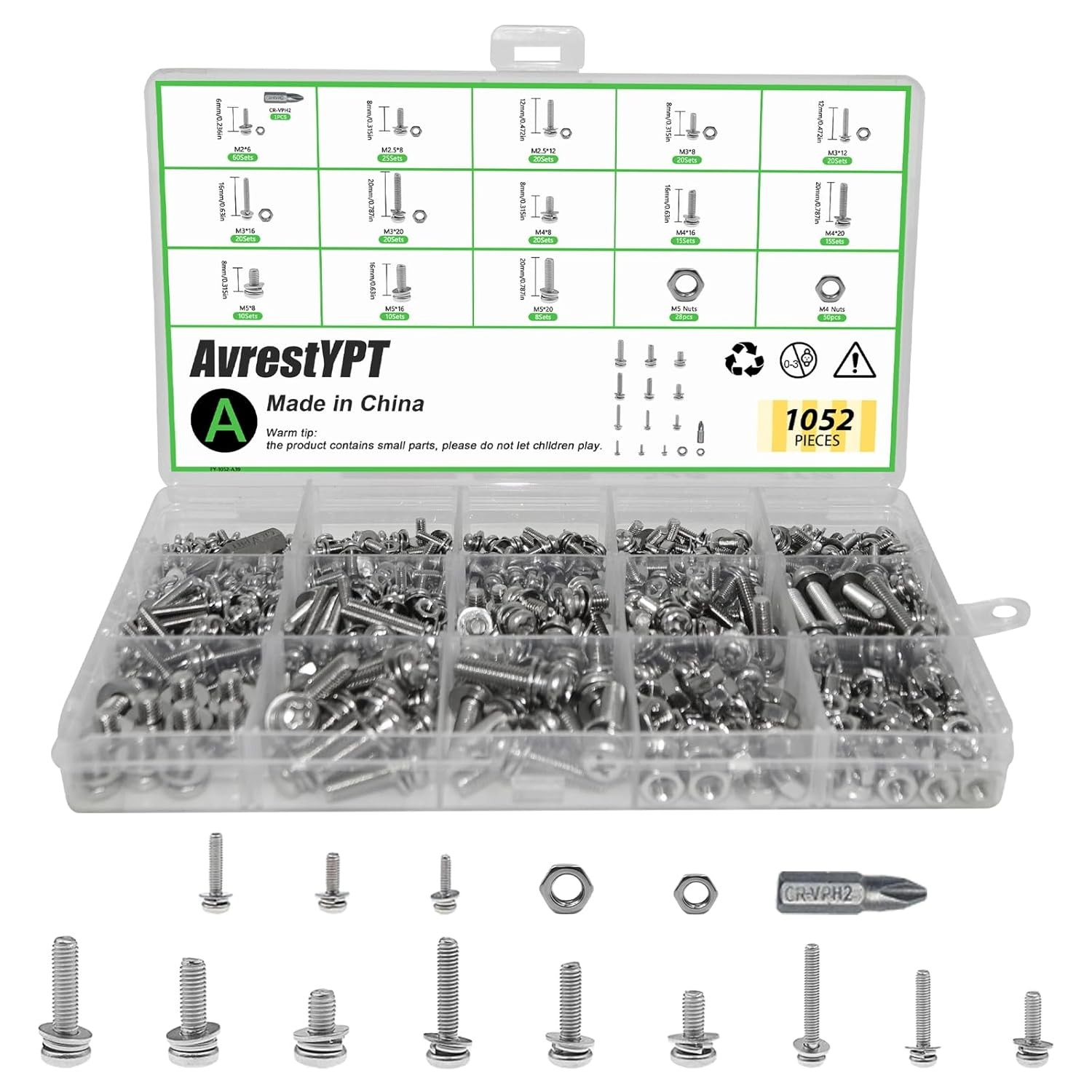 M2/2.5/3/4/5/6 Pan head phillips Screws Bolts Nuts&Washers Assortment Kit 6-30mm gallery