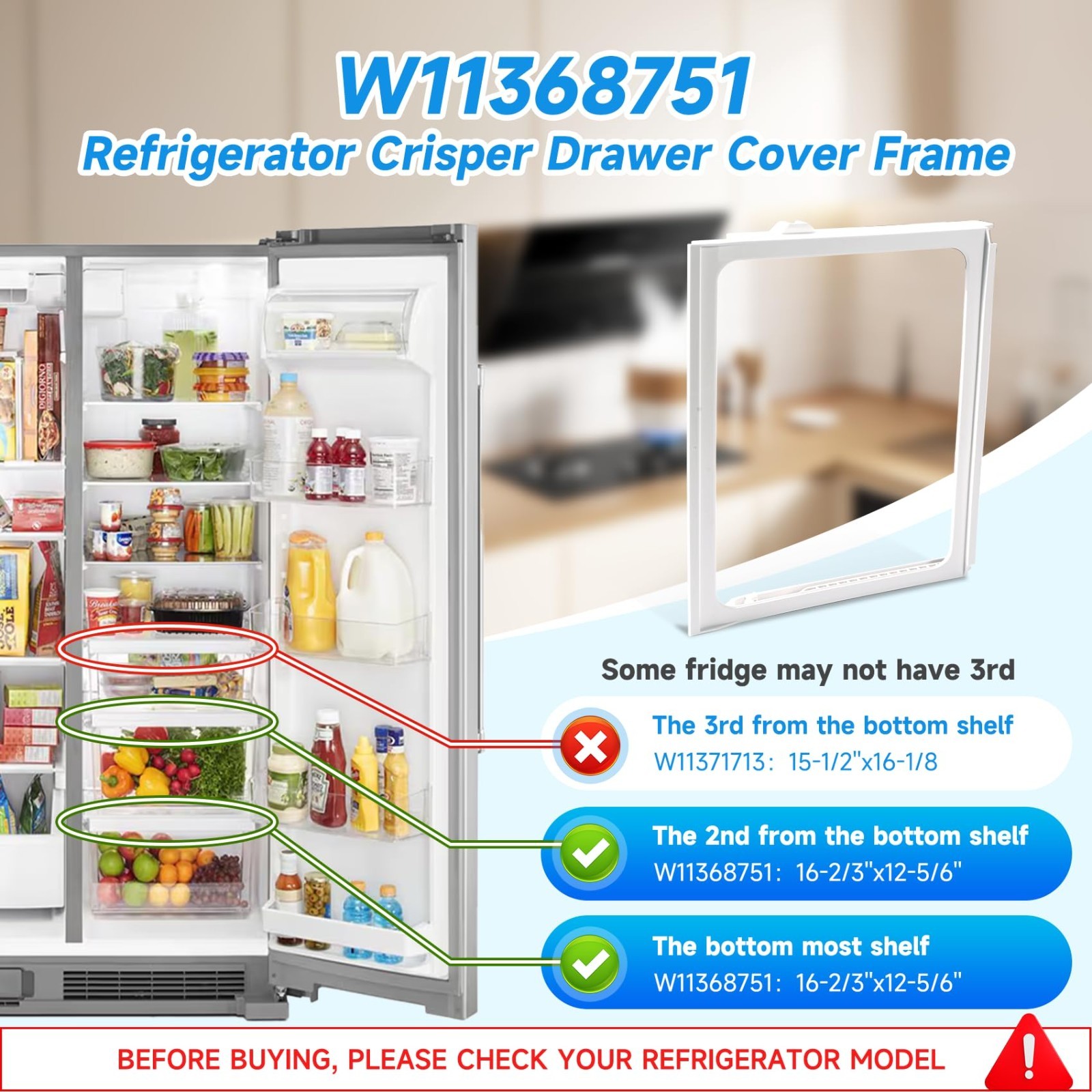 Refrigerator Crisper Drawer Cover Shelf Frame - No Glass, Fits Whirlpool, Amana, gallery