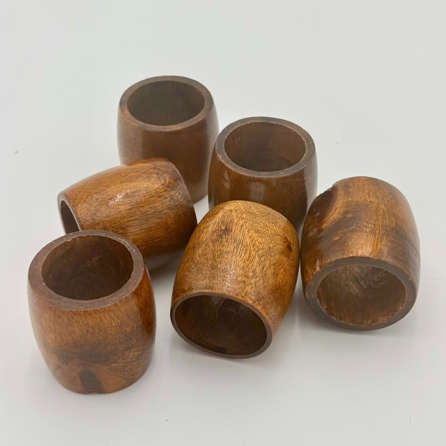 Rustic Wood Napkin Rings - Medium Brown Stain - MCM Style - Set Of 6 gallery