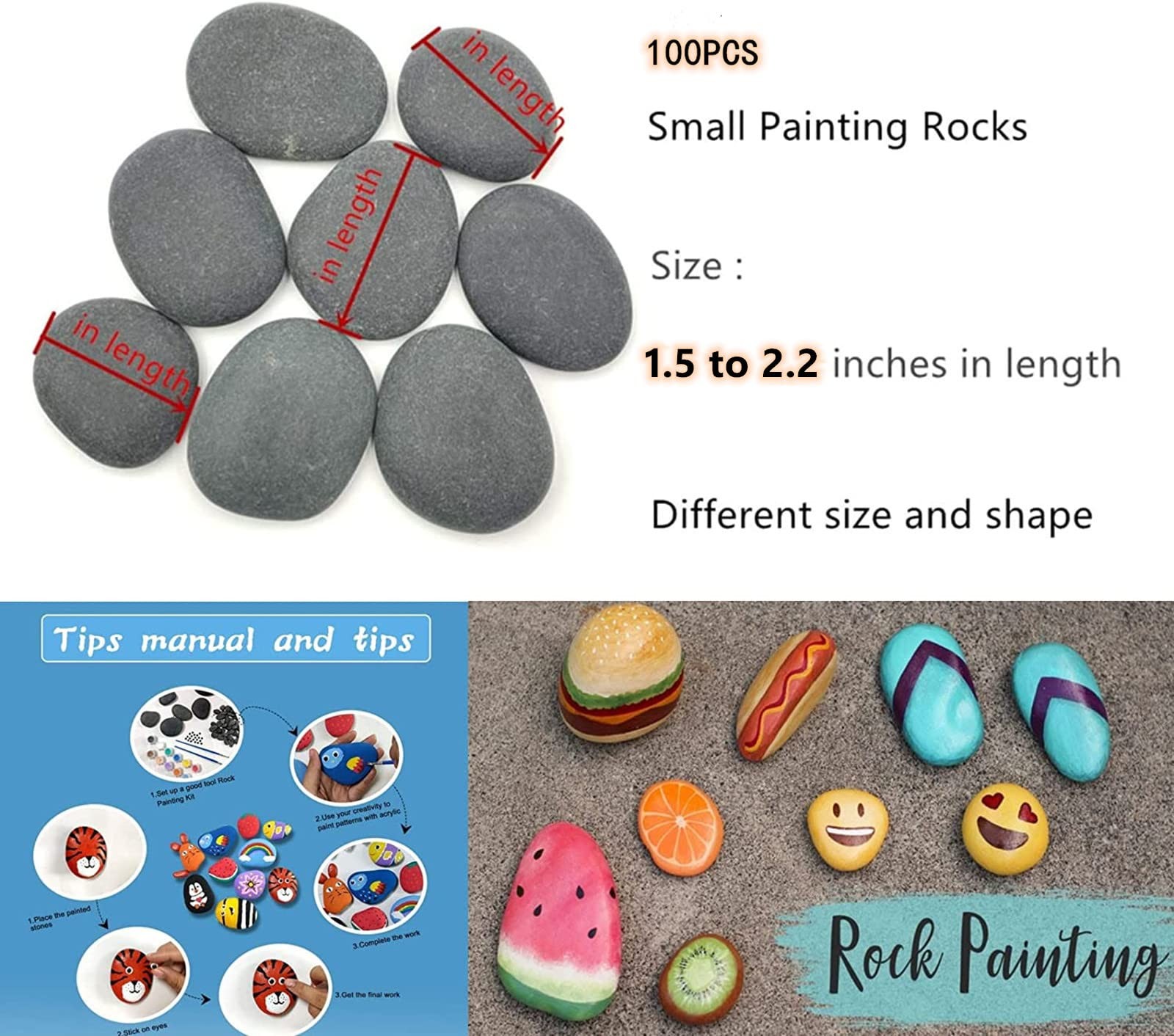 100 PCS Rocks Bulk for Painting Natural River DIY Rocks Flat & Smooth Kindnes... gallery