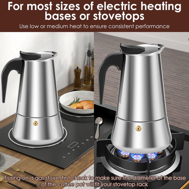 9 Cup Stovetop Espresso Maker Versatile Time Saving Stainless Steel silver gallery
