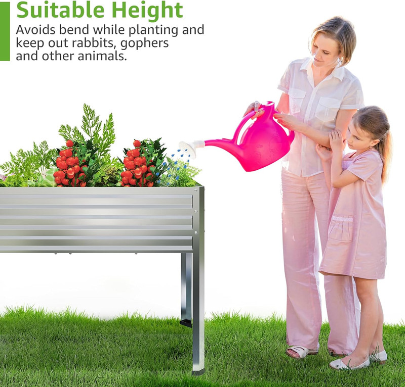 Galvanized Raised Garden Bed with Legs, 72×24×32In Large Metal Elevated Raised P gallery