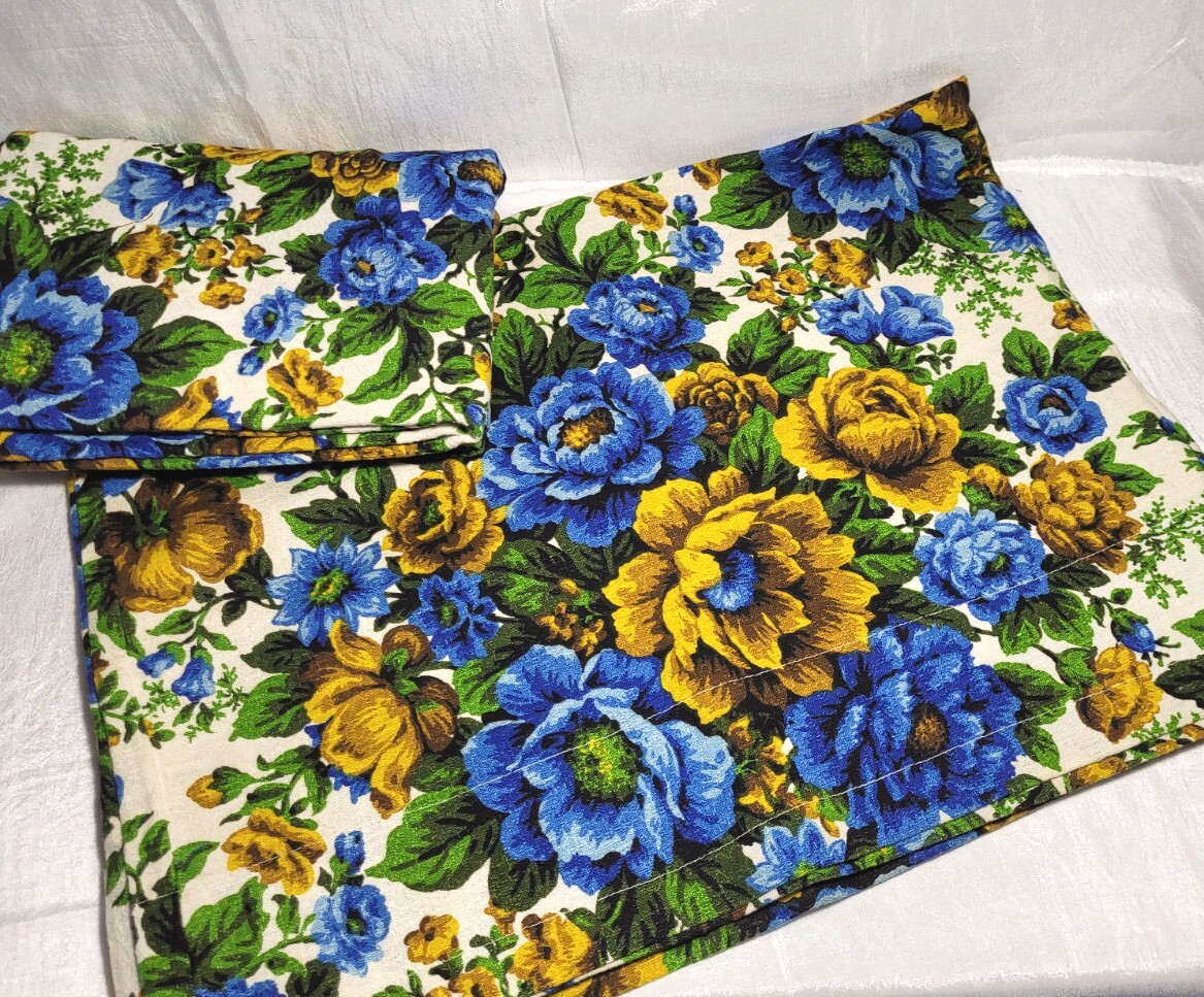 2 Blue & Gold Abstract Mod Floral Thick Woven Fabric Curtain Panels 88"W x 31"T gallery