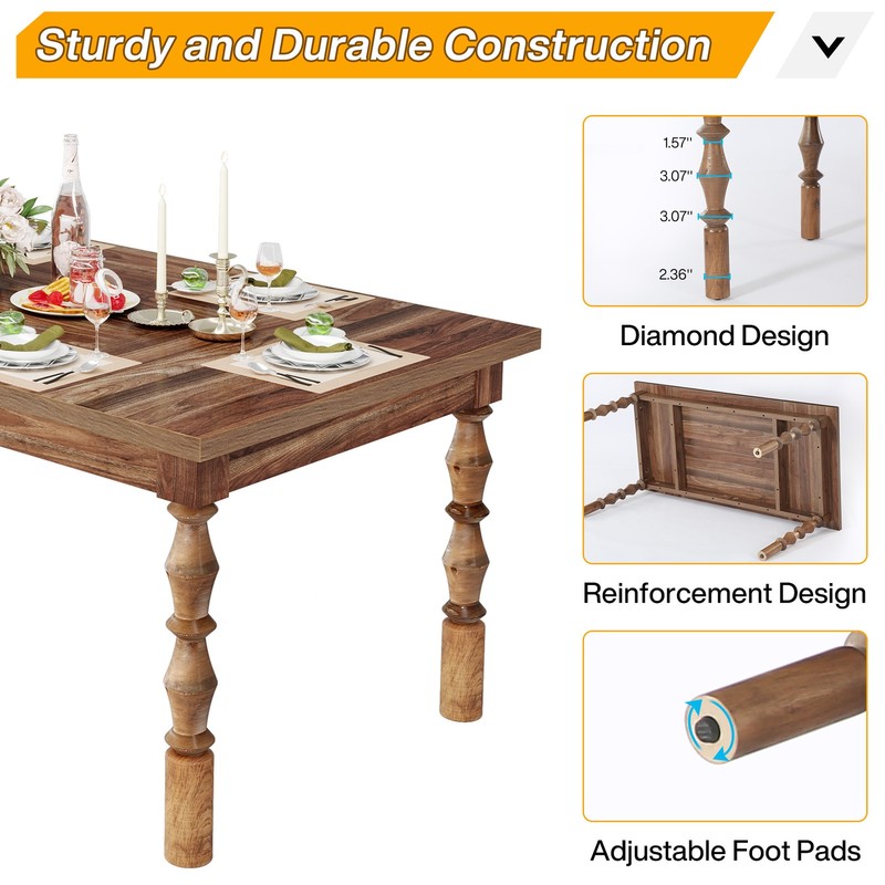 62.2'' Modern Dining Table Large Rectangular Wooden Kitchen Table for 4-6 People gallery