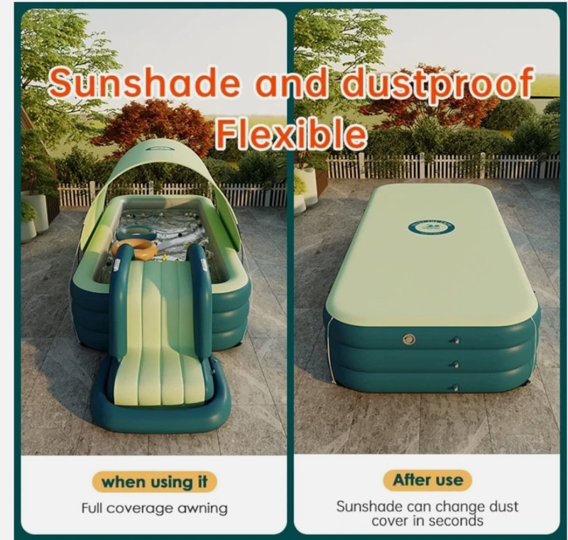 EXTRA LARGE Inflatable Pool with Slide /Canopy/ dust cover 118.11" x118.11"x9.06 gallery