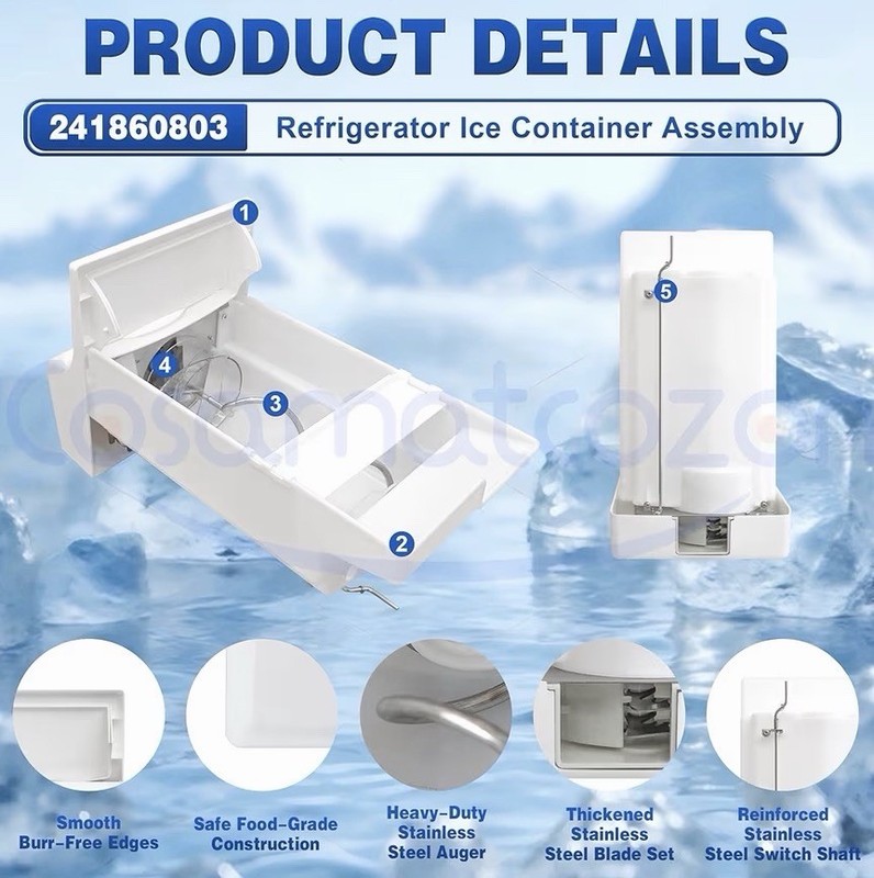 241860803 Ice Container Assembly Ice Bin for Frigidaire Kenmore w/ SS Auger gallery