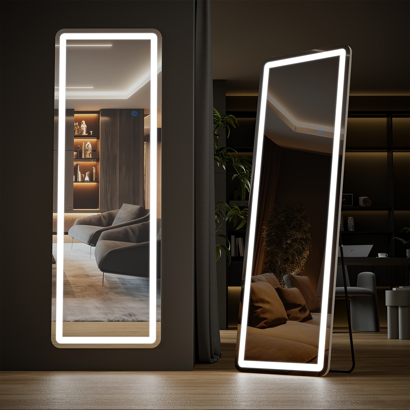 1pc 64"x21" Full-Length LED Standing Mirror adjustable light Stable stand gallery
