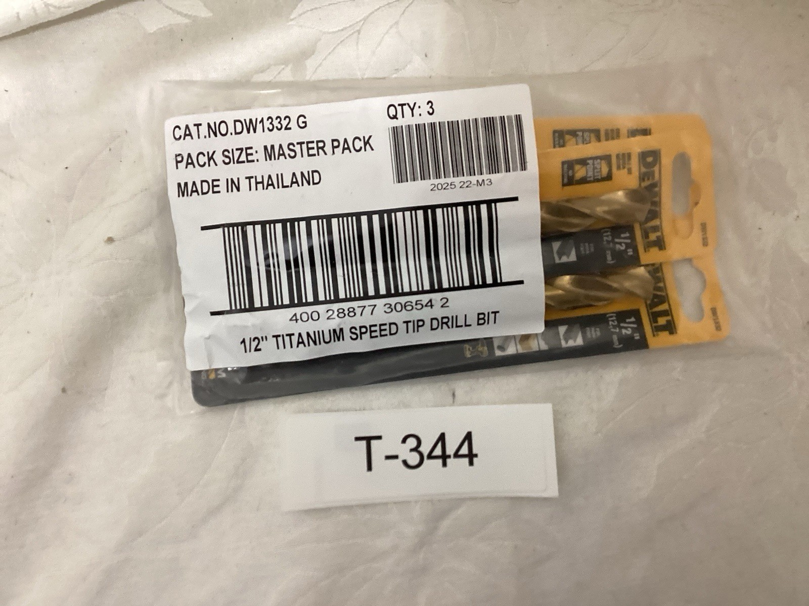 DEWALT DW1332G 1/2 in Titanium Speed Tip Drill Bit, Gold, 3-Pc Set, Qty 3 T344 gallery