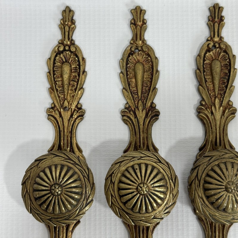 Vintage Solid Brass Cabinet Knobs w Backplate Set 4 Spain Baroque Rococo gallery