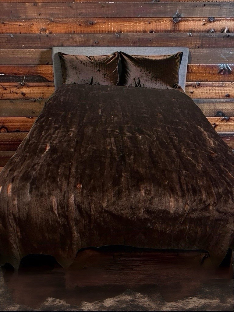 Vintage Real Rabbit Fur Deep Brown Bed Throw Fabric Unlined 90” Long 86” Wide gallery