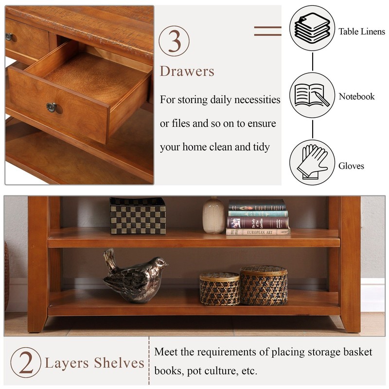 48'' Solid Pine Wood Top Console Table,Modern Entryway Sofa Side Table w/Drawer gallery
