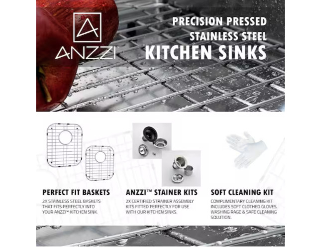 Anzzi MOORE Series Undermount Stainless Steel 32" 0-Hole 2-Bowl Kitchen Sink gallery