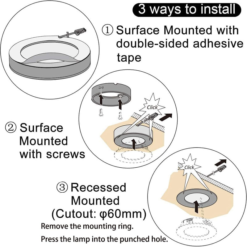 Wireless Dimmer Under Cabinet Puck Lights 6 Pack 3000K Black 12W Total gallery