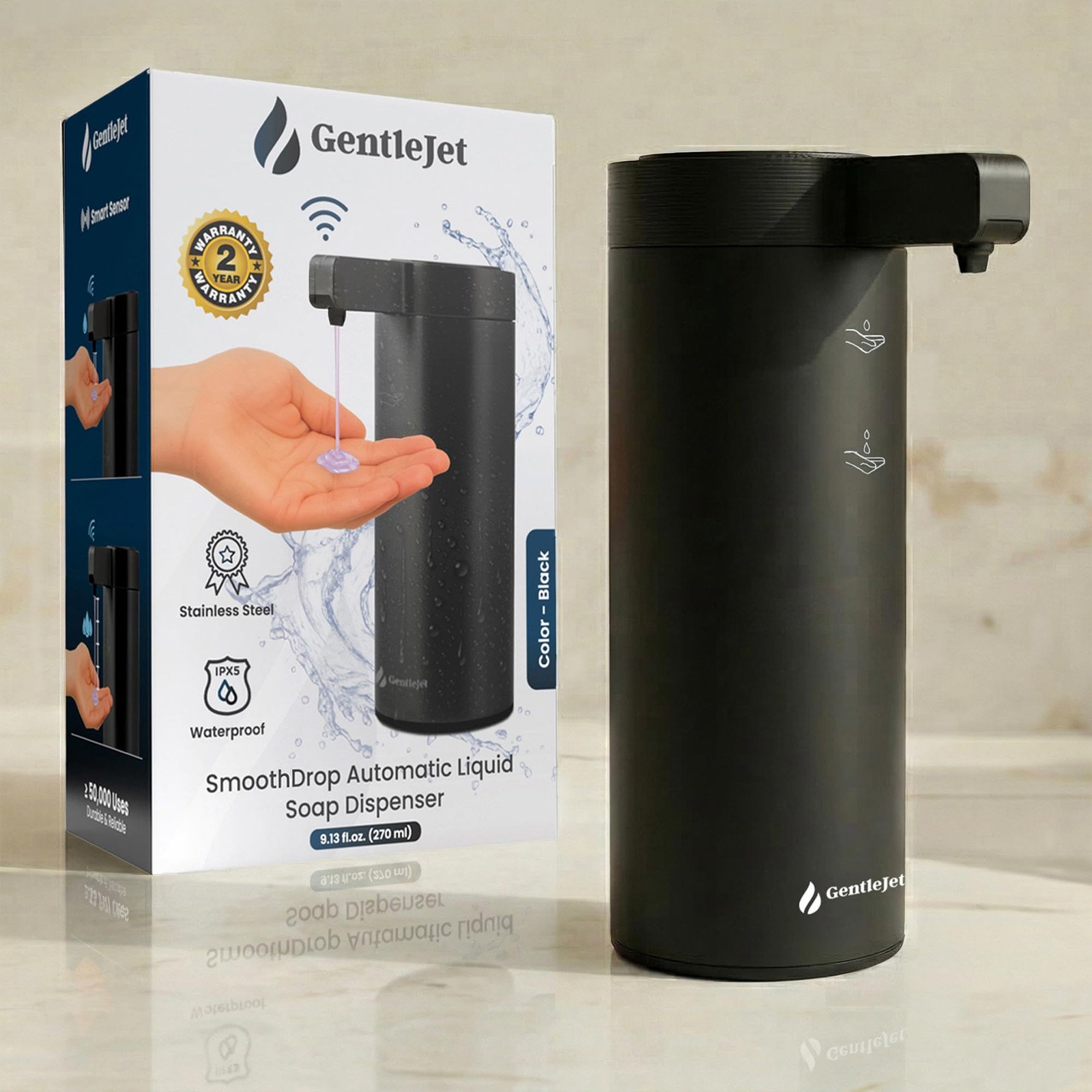 GentleJet SmoothDrop Liquid Soap Dispenser USB-C 270ml Black gallery