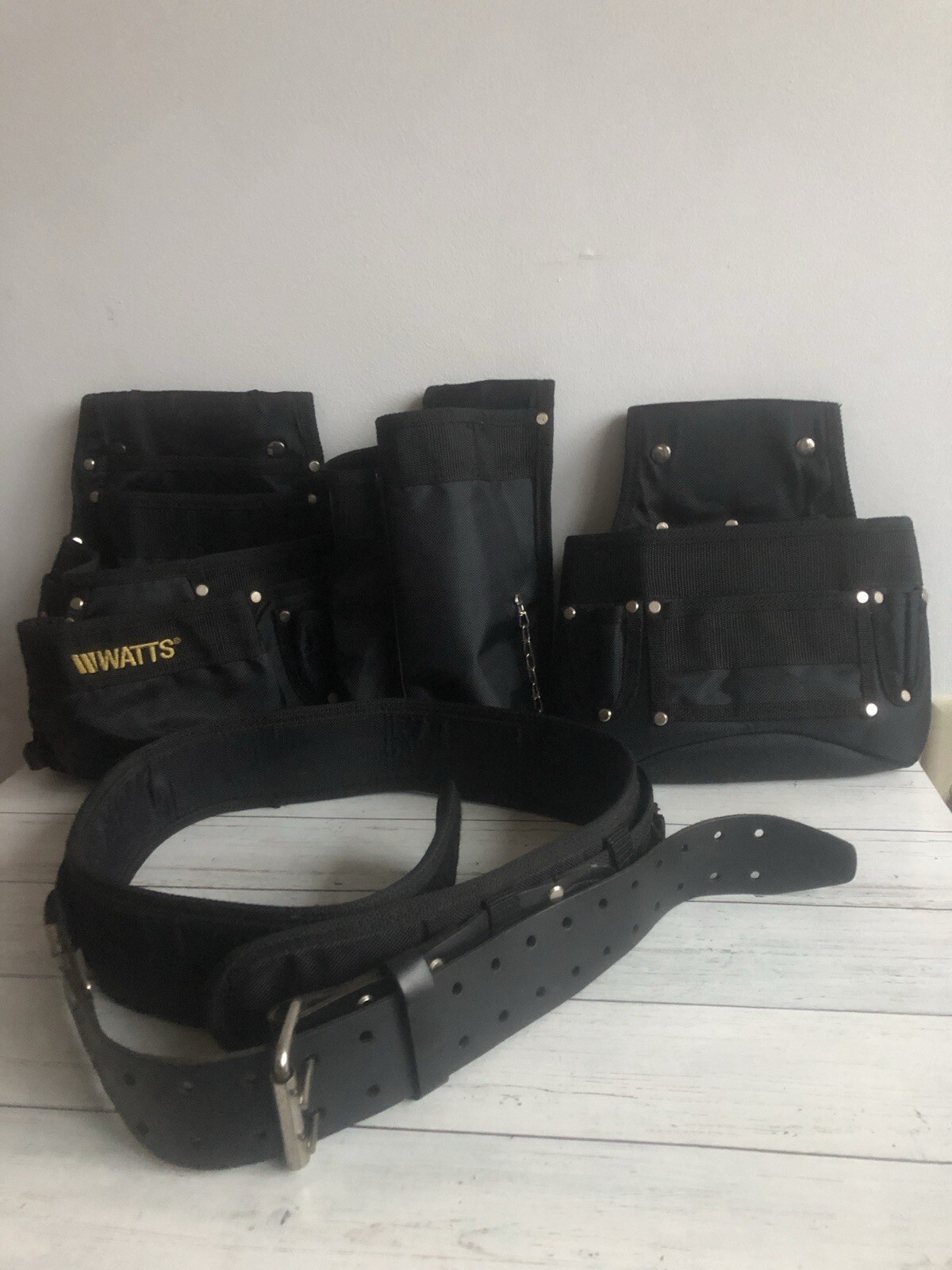 Watts Leather Carpenters Combo Tool Belt HVAC Plumbing 3 Pouches 32-42” Waist gallery