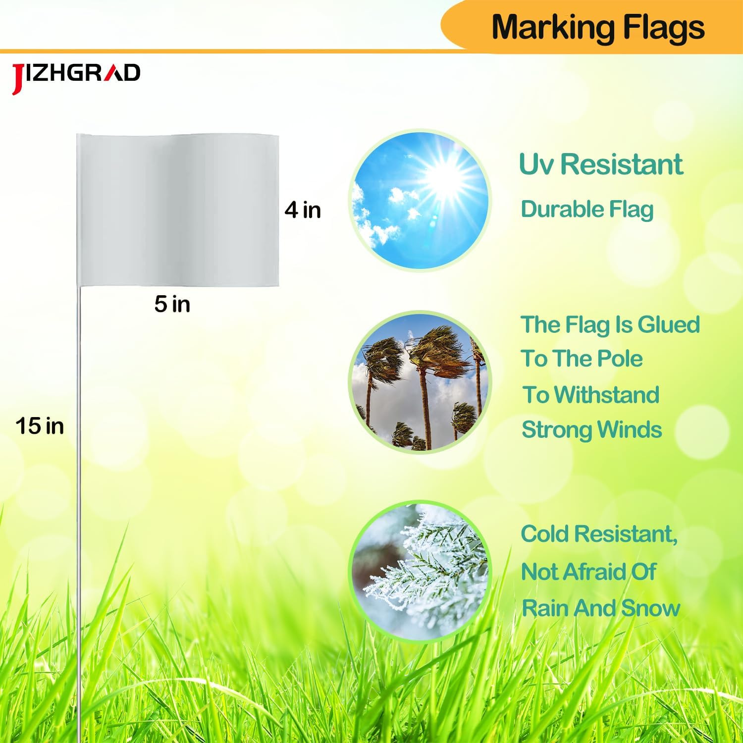 50Pack White Marking Flags 15X4X5 Inch Marker Flags Use for Yard & Lawn Bound gallery