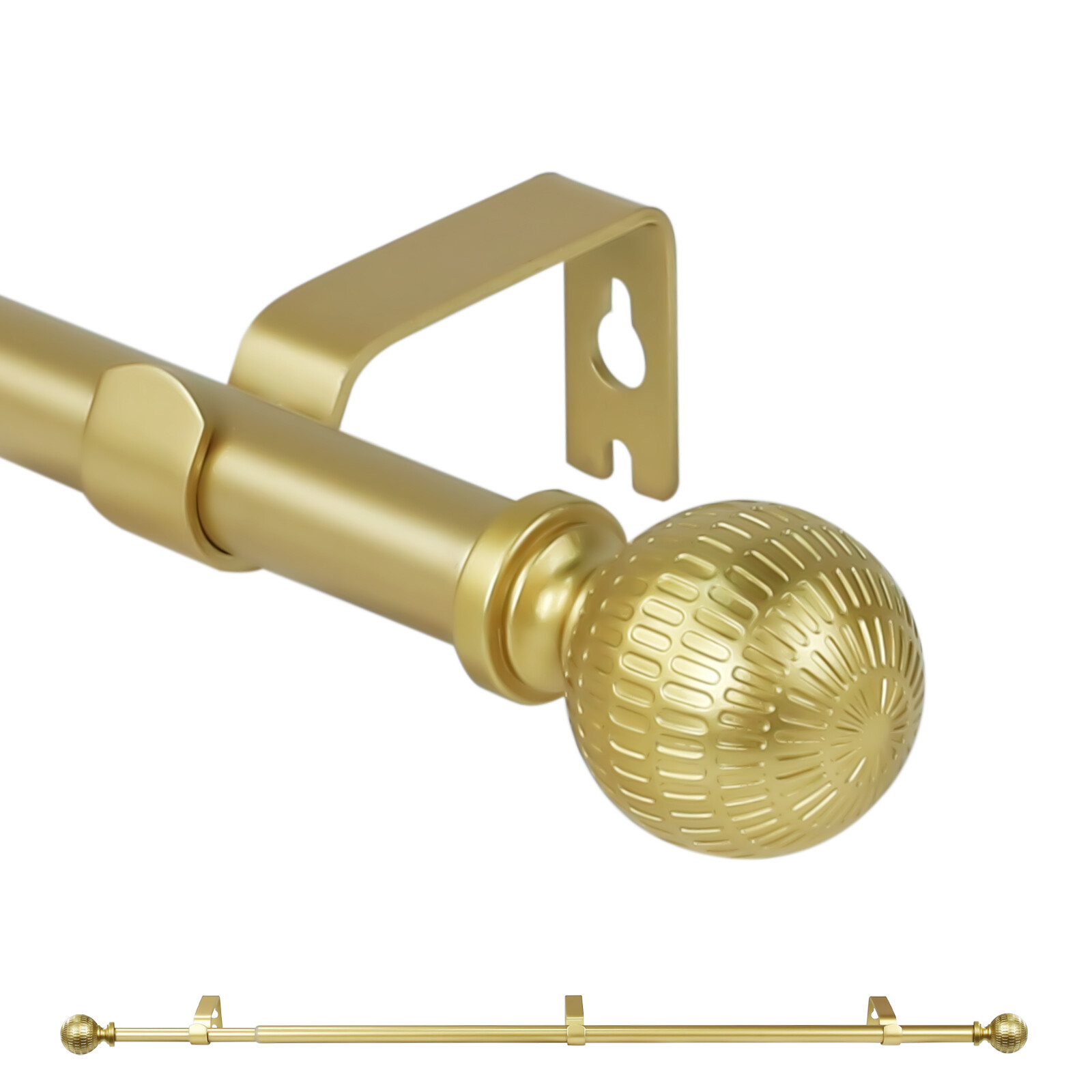 5/8" Single Telescoping Curtain Rod with Reticulated Ball Finials, 28"-120" gallery