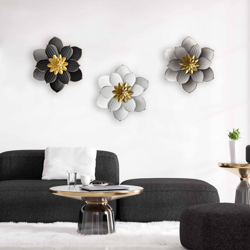 12" Metal Flower Wall Decor Rustic Floral Sculpture 3D Flower Art Decoration ... gallery