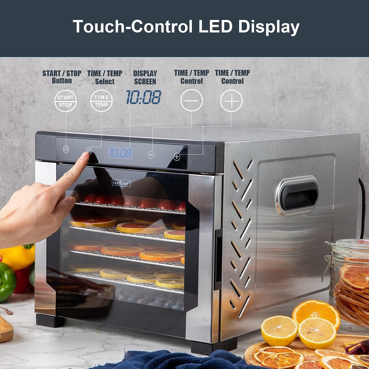NutriChef Premium Food Dehydrator Machine - 6 Stainless Steel Trays, 600 Watts gallery