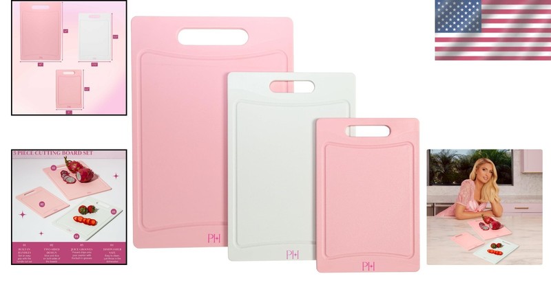 Plastic Cutting Board Set Kitchen Reversible BPA Free Juice Grooves Handles gallery