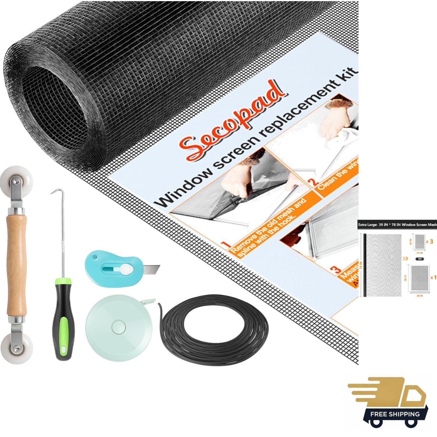 Window Screen Repair Kit Fiberglass 39x78in DIY DIY Door Patio Porch gallery